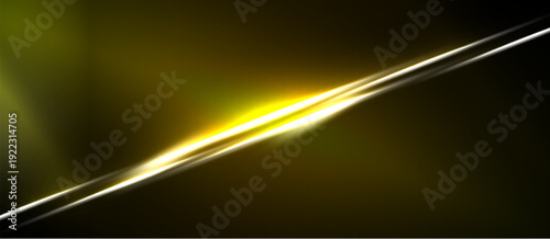 Abstract golden light streak crosses dark background. Bright energy radiates, creating dynamic visual effect. Simple, modern design.