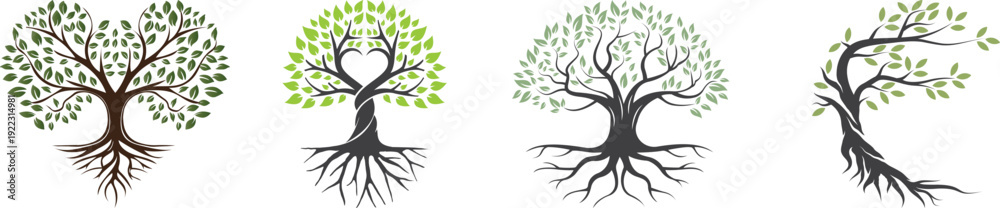 Obraz premium Tree of life, nature inspired art, wellness, spirituality, decor themes, intricate designs, silhouette, branches, leaves, patterns, black, white, roots, growth, organic, natural beauty, elegance,