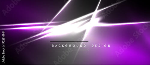 Abstract purple lines create dynamic background. Bright streaks intersect dark space, forming modern design element. Minimalist text present.
