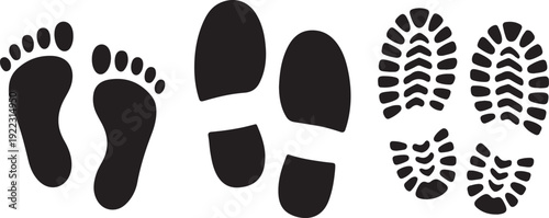 Shoe and bare foot print set