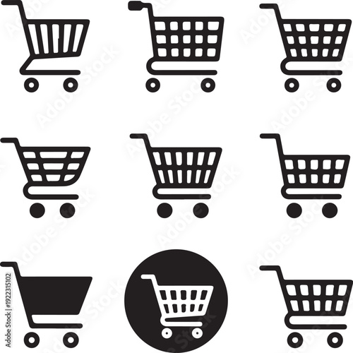 Shopping cart, shopping basket icon set, order button variation illustration, vector material