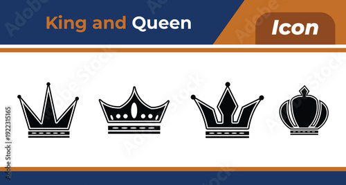 King icon set royal crowns symbols