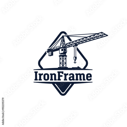 Modern Crane Machinery Emblem for Large Scale Infrastructure Development and Industrial Construction IronFrame logo