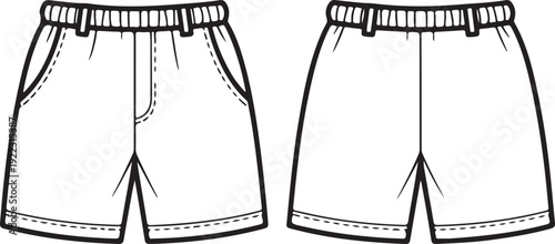 shorts flat sketch technical cad drawing vector template