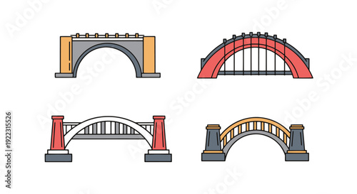 Arch Bridge Line art creative modern color illustration.eps