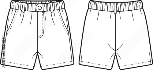 shorts flat sketch technical cad drawing vector template