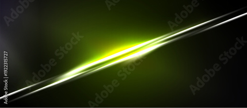 Abstract design features bright diagonal light streak across dark background. Vivid yellow glows, creating dynamic visual effect.