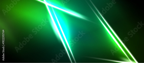 Abstract green lines intersect, creating dynamic light effects. Dark background emphasizes bright neon glow, modern design.