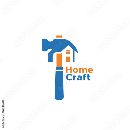 Modern Blue and Orange Construction Tool Emblem for Home Renovation and Remodeling Contractor Home Craft logo