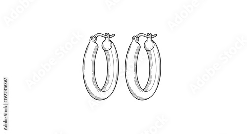 Hoop earrings line art in black and white illustration