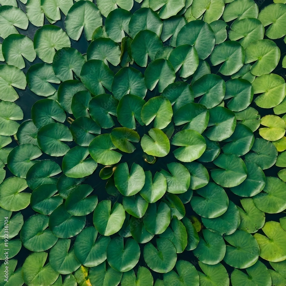 Naklejka premium Aerial view of a stunning circular lily pad pattern floating on calm water