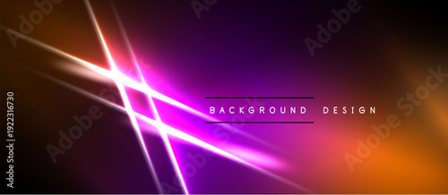 Abstract neon lines over dark background. Gradient colors blend from orange to purple. Modern design element for digital projects.