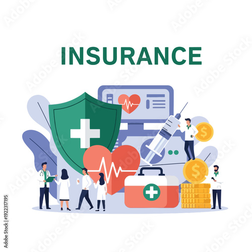 Insurance Concept with Shield and Medical Professionals