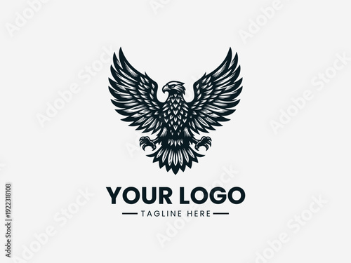 Black eagle logo with outstretched wings on a white background with text placeholder for custom branding or advertising.