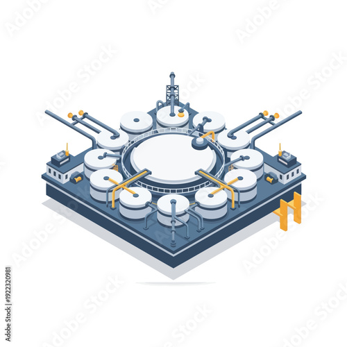 Futuristic Industrial Facility with Circular Tanks.