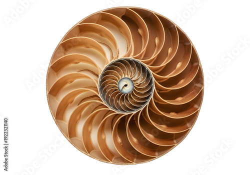 A brown nautilus shell on a white background