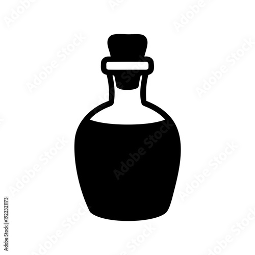 A solid black silhouette image of a vintage potion bottle with cork