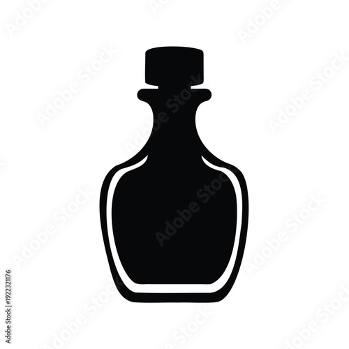 Isolated black silhouette of a vintage style bottle with a stopper