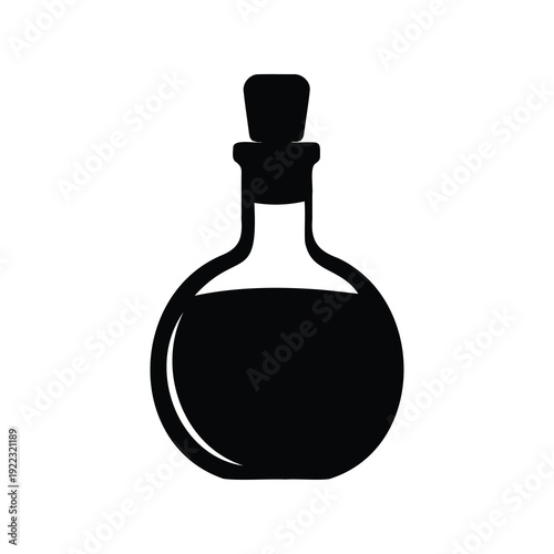Monochrome icon representing a filled potion or elixir bottle with stopper