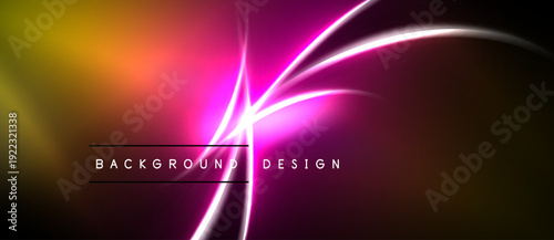 Abstract background features vibrant pink, orange, yellow gradients. Bright lines intersect creating dynamic visual effect. Text reads background design.