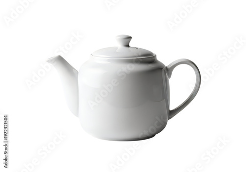A white teapot sitting on a plain surface
