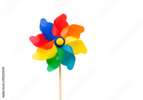 A colorful pinwheel on a white background