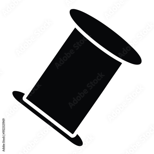 Illustration of a black thread spool used for sewing and crafting purposes