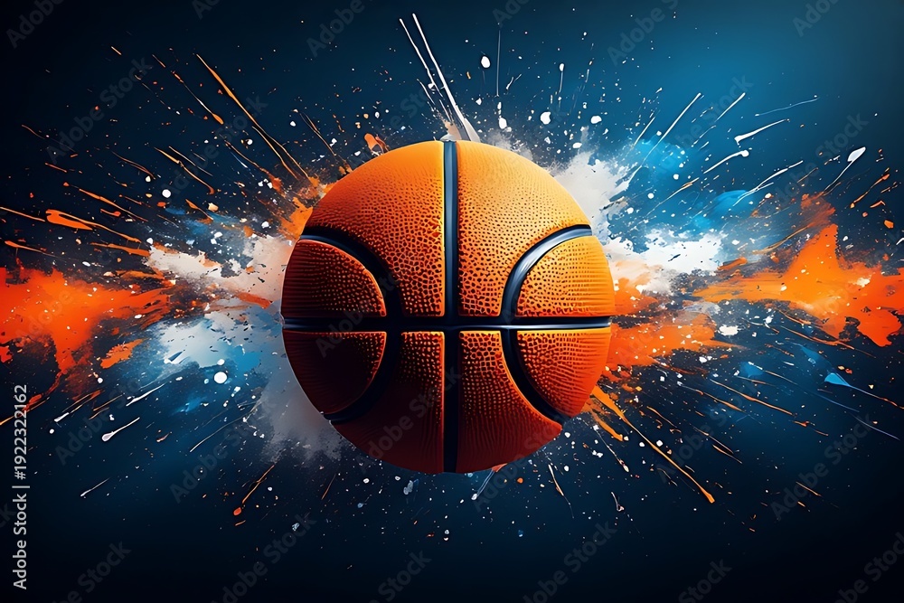Fototapeta premium Vibrant Paint Splash Around Flying Basketball.
