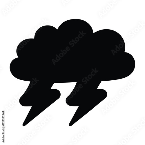 Black silhouette illustration of a stormy cloud with lightning bolts flashing down