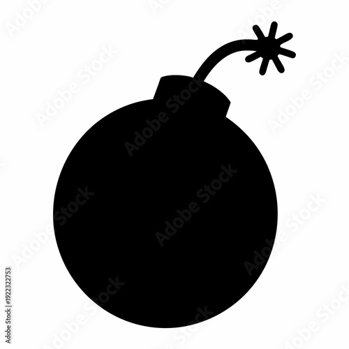 Cartoon Bomb Silhouette with Lit Fuse Against a Clean White Backdrop