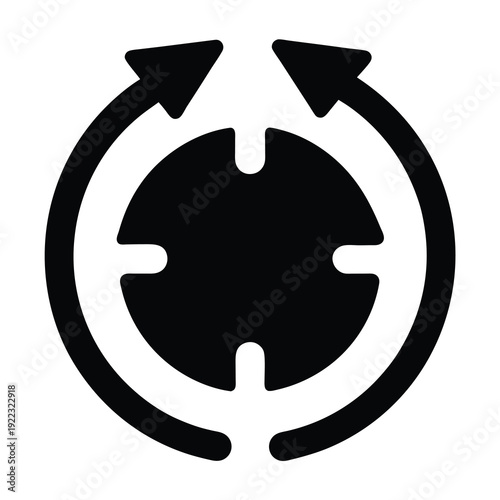 Circular arrows rotating around a center point creating a recycle effect symbol