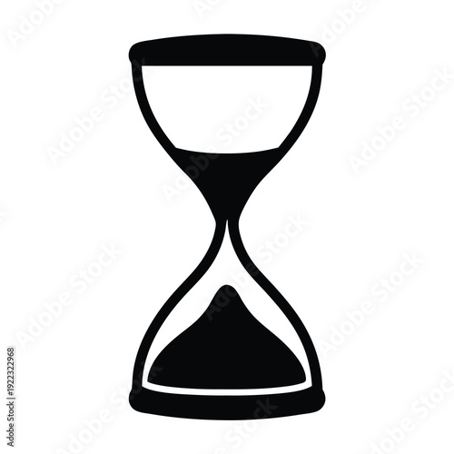Black silhouette of an hourglass against a white background representing time