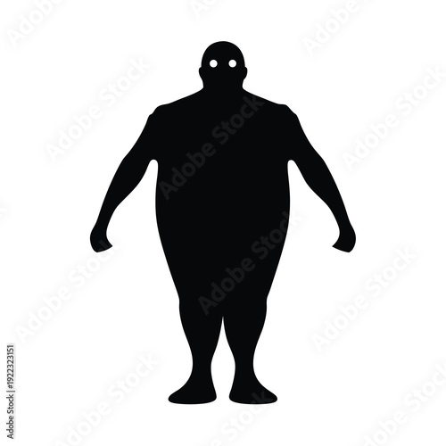 Silhouette of a large man with glowing eyes standing on white background