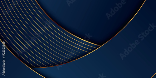 Dark blue abstract background with elegant and luxurious golden curved lines decoration. Premium design with modern shadow line effect. VOL. 4