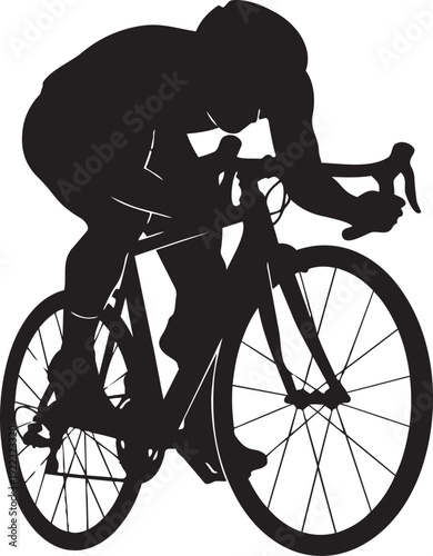 A black silhouette of a man riding a bicycle isolated on transparent background, Vector