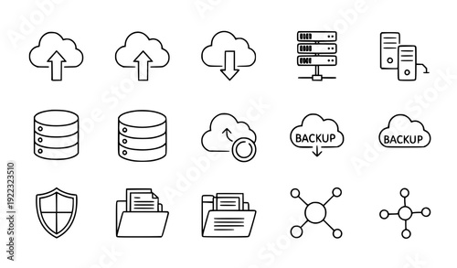 Modern Cloud Technology Outline Icons – Storage and Data Vector Illustration