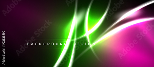 Abstract neon lines over dark background. Vibrant pink, green hues create dynamic visual effect. Modern design element.