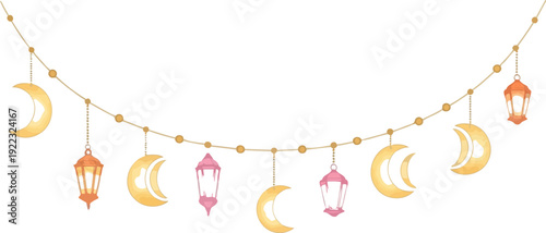 Holographic crescent moon and lantern garland