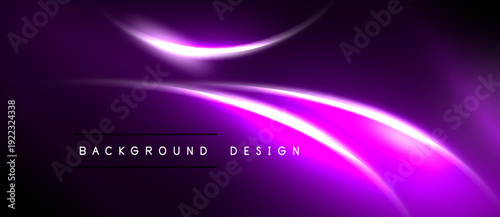 Abstract purple background. Dynamic lines create futuristic glow effect. Dark space emphasizes bright energy flow.