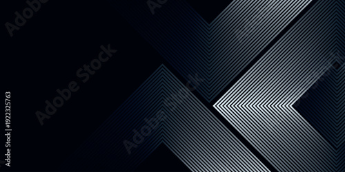 Dark background with glowing white square geometric lines pattern. Modern and futuristic shiny arrow lines design for cover, banner, brochure, presentation, website, and certificate. EPS. 2