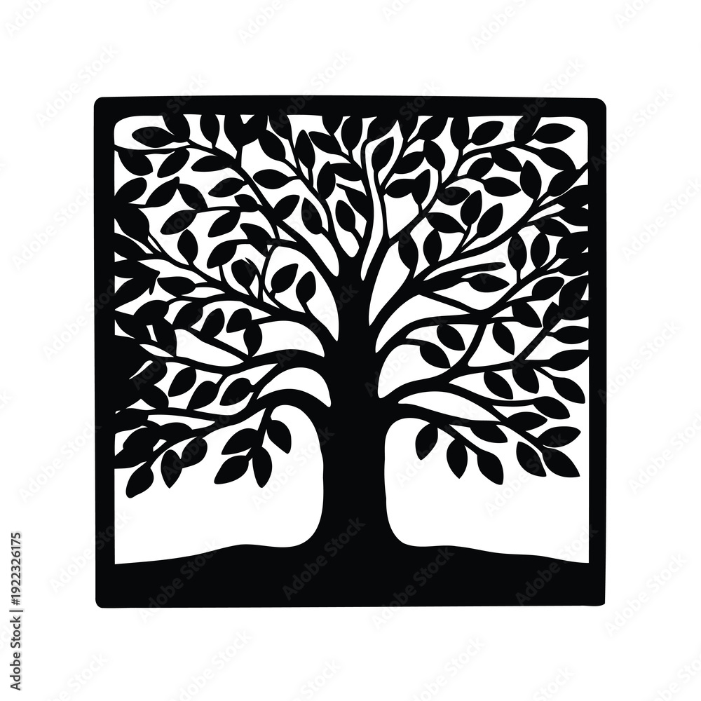 Obraz premium Black and white abstract tree silhouette framed in a square design
