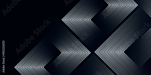 Dark background with glowing white square geometric lines pattern. Modern and futuristic shiny arrow lines design for cover, banner, brochure, presentation, website, and certificate. EPS. 5