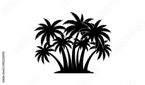 Clustered Tropical Palm Tree Silhouettes Blowing in Ocean Wind Vector