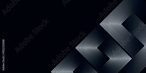 Dark background with glowing white square geometric lines pattern. Modern and futuristic shiny arrow lines design for cover, banner, brochure, presentation, website, and certificate. EPS. 4