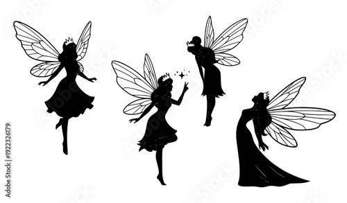 Whimsical Fairy Queen Vector Silhouettes in Dynamic Graceful Poses