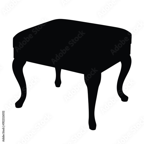Black silhouette of an antique ottoman stool with ornate curved legs