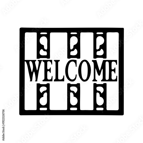 Artistic Welcome Mat Illustration Featuring Abstract Shapes and Bold Typography