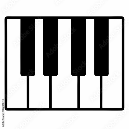 Simplified black and white piano keyboard icon illustration for music and performance