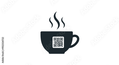 Black coffee cup with QR code.