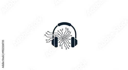 Black Headphones with Sound Waves Emitting.